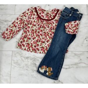 Vintage Gymboree Denim Jeans & Corduroy Top‎ Toddler 4t Puppy Love 2pc